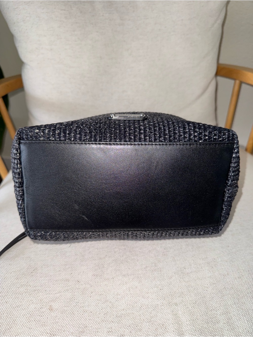 NWT Rebecca Minkoff Edie Large Black Woven Straw Bucket Shoulder Bag Purse New - Picture 11 of 17